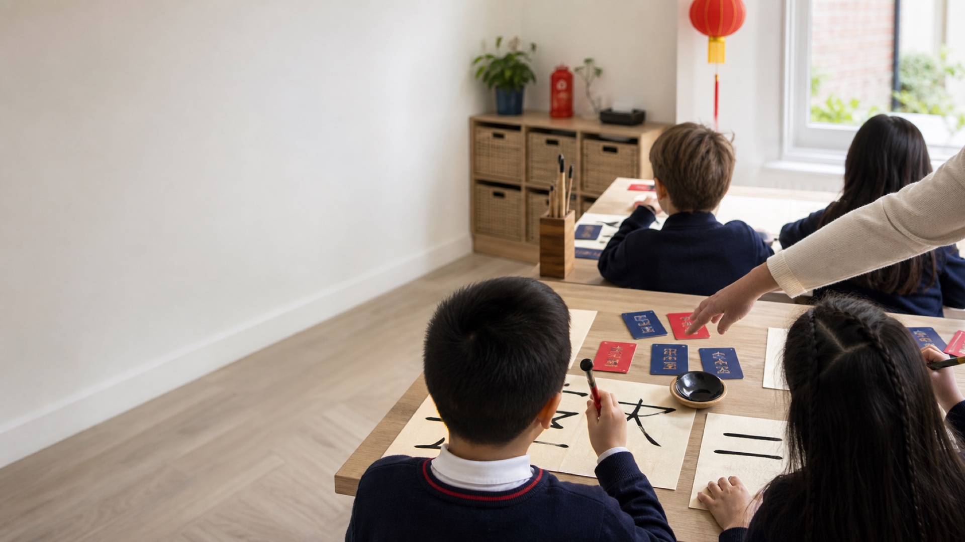Bowen Chinese School pupils practising calligraphy